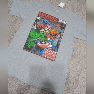 Marvel Characters Gray Superhero Comic T-Shirt